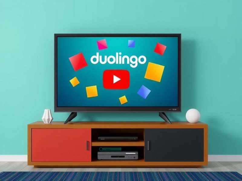 Person watching Duolingo ad on YouTube TV with a smartphone in hand