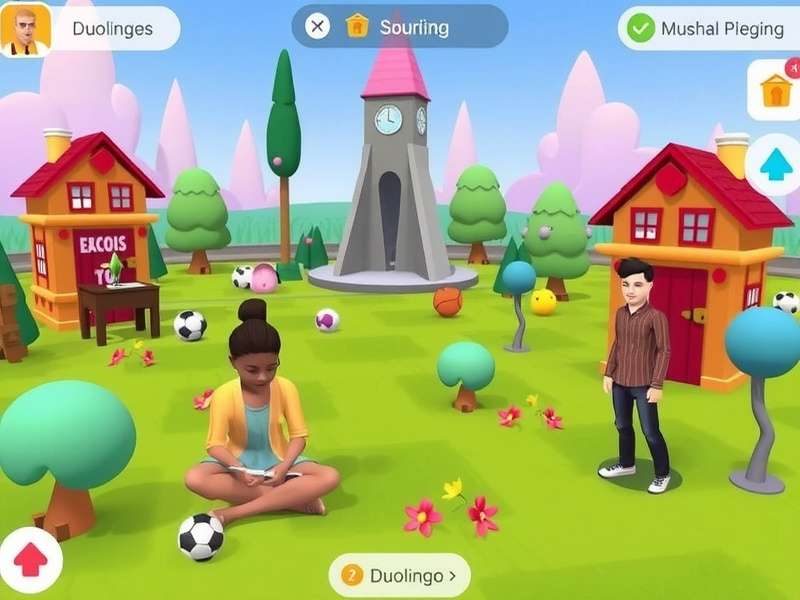 Person using Duolingo app on smartphone and laptop simultaneously