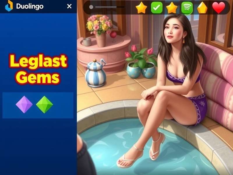 Person holding a smartphone showing the Duolingo app interface with a high gem count