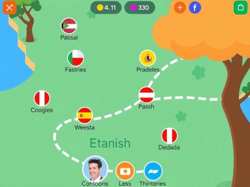 Infographic showing user progression statistics and drop-off points in the Spanish course