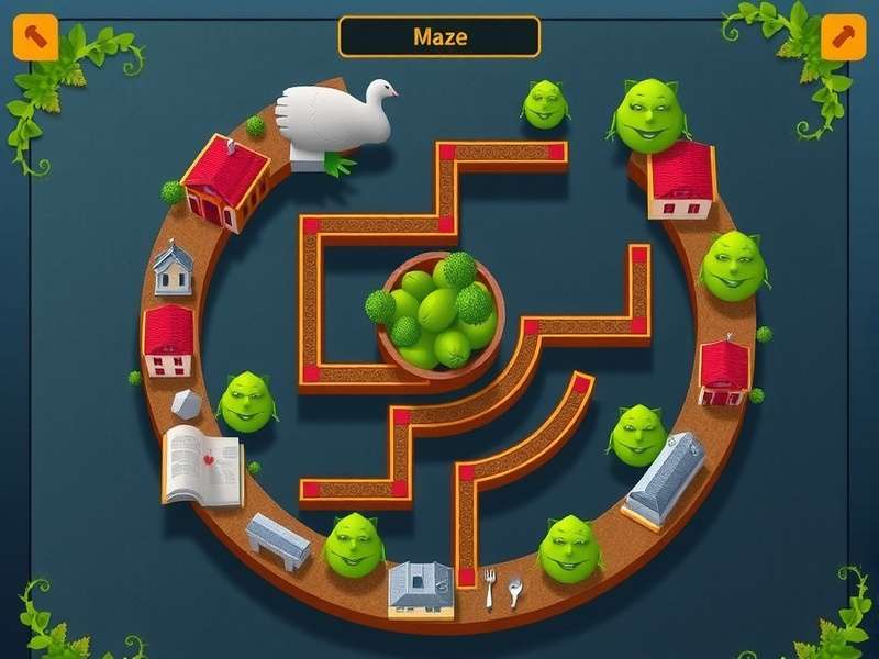 Detailed schematic map of the Duolingo Game Hub First Maze showing pathways, checkpoints, and hidden areas