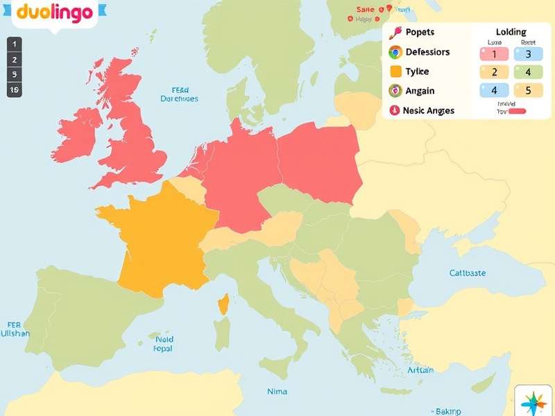 Visual metaphor of a map overlaying the Duolingo app interface