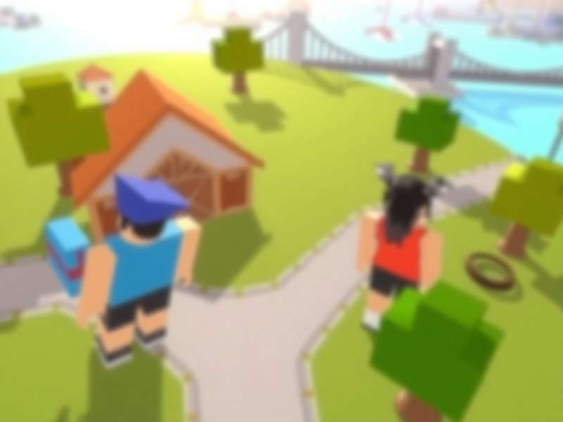 A vibrant screenshot of the Duolingo themed world inside Roblox, showing green landscapes and language puzzles