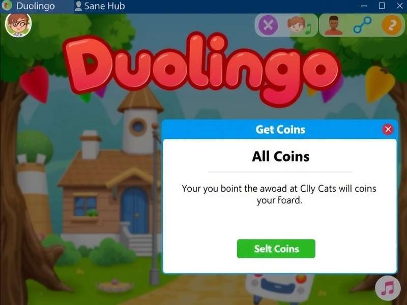 Duolingo Game Hub Coin Dashboard showing live coin tracker and multiplier status with green neon interface