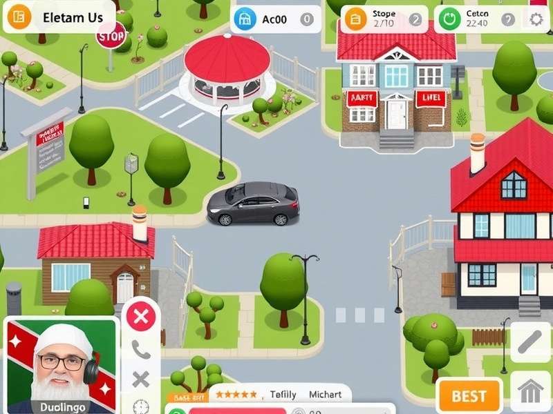 Duolingo Gameplay Sims immersive learning interface showing gamified language simulation with XP bar, streaks, and interactive challenges