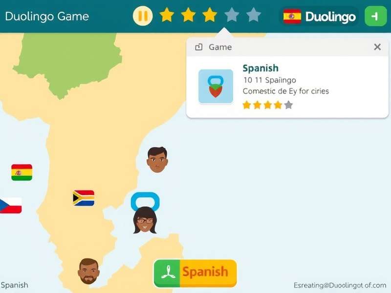 Duolingo Spanish gameplay on mobile with vibrant UI and streak counter